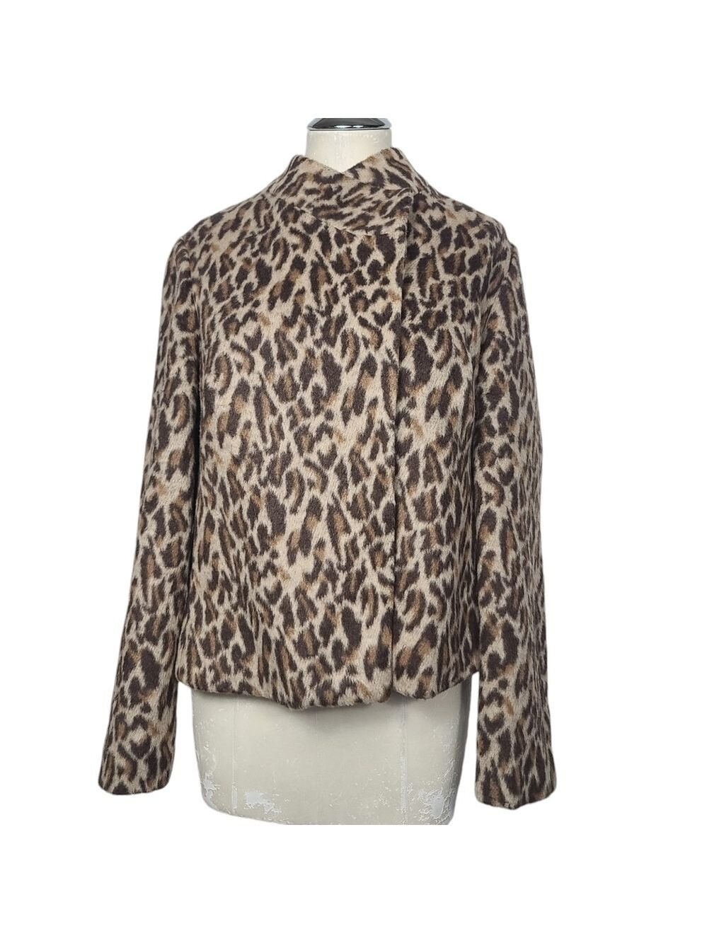 Chico's Snap Button Animal Print Faux Fur Jacket M